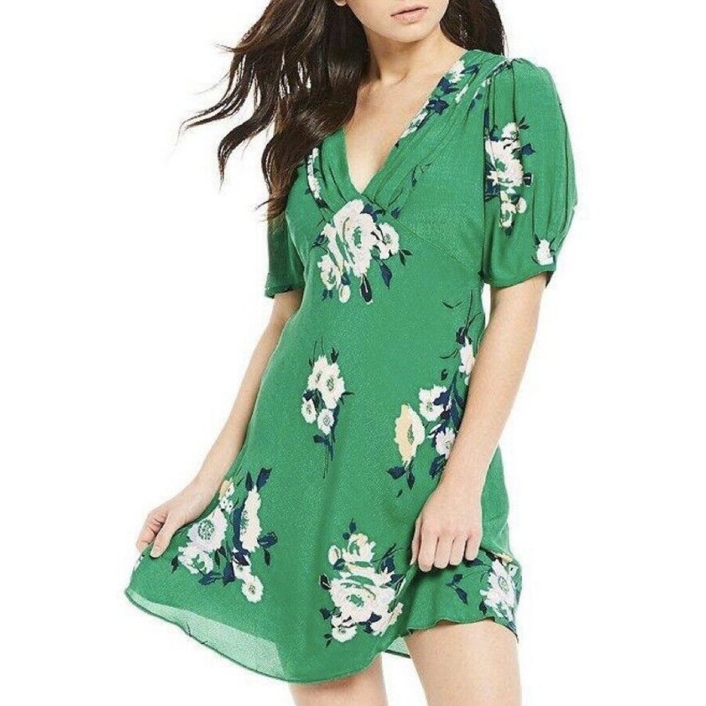 Free People Garden Floral Puff Sleeve Mini Dress OB998041
